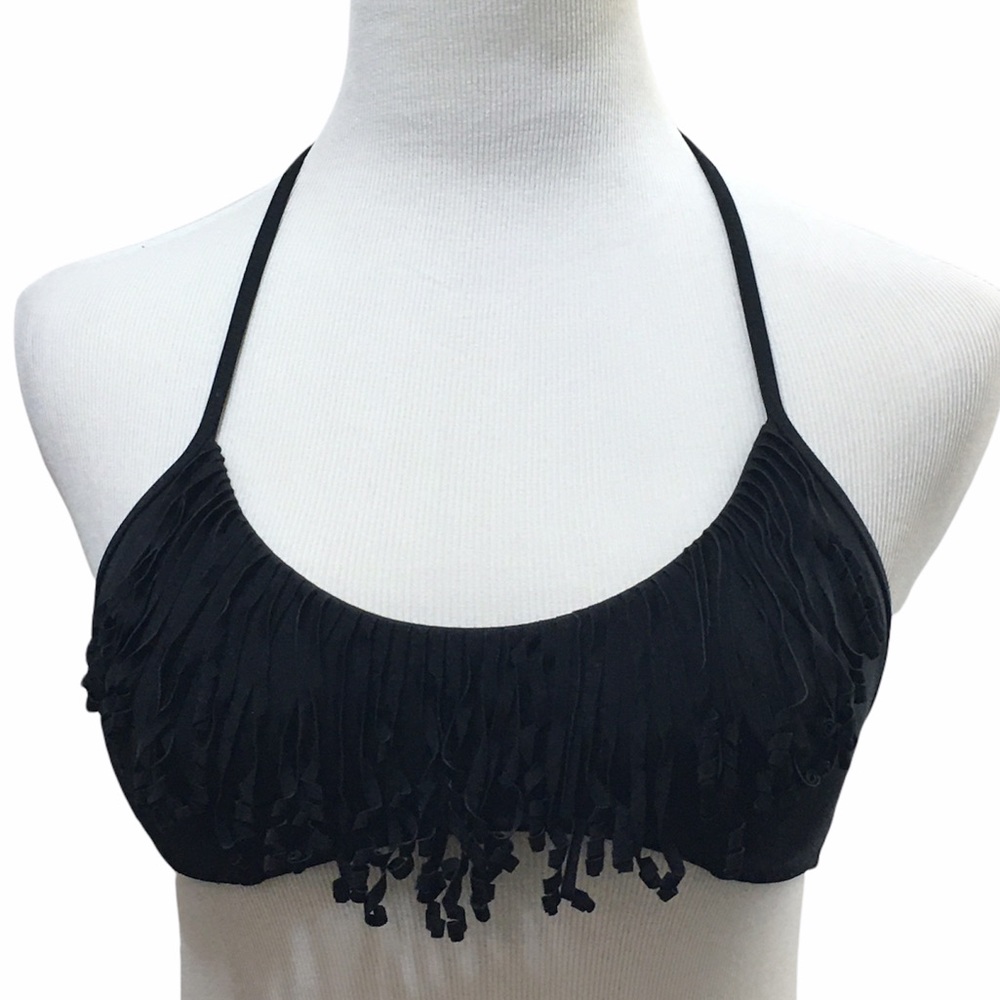 Victoria's Secret Black Fringe Tie Neck Halter Bikini Top